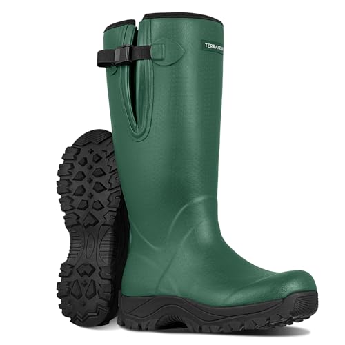TerraTrax Men's Waterproof Insulated Rubber Hunting Boots - Wellington All-Season Outdoor Work Boots