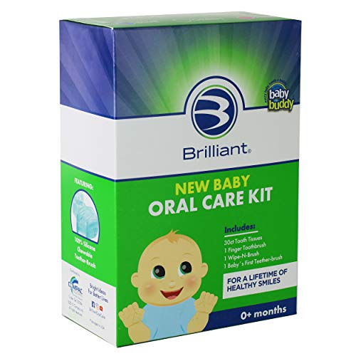 Image of New Baby Oral Care Kit by Brilliant Oral Care, for Babies 0-6 Months Old -Pack of 30ct Tooth Tissues, Finger Toothbrush, Wipe N Brush & Baby's 1st Toothbrush, Cleaner Gums, Mouth and Teeth, Green