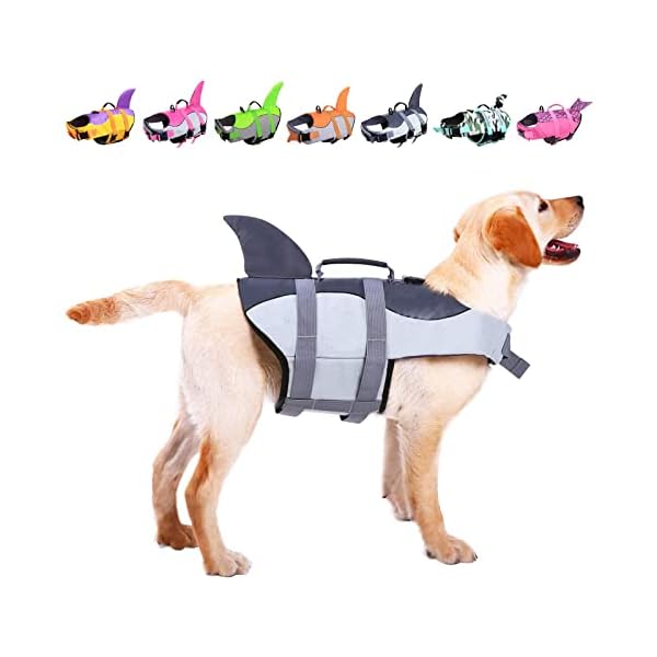 Asenku dog life jacket pet life safety vest for swimming boating, dog shark life jackets dog lifesavers swimsuits for pool, dog water floatation vest for small medium large dogs, grey, x-large