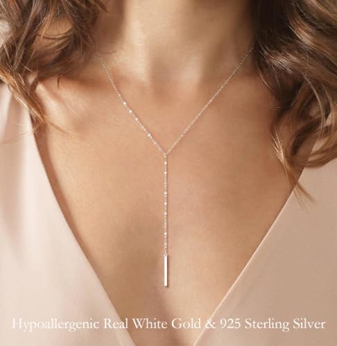 Metzakka Sterling Silver Lariat Necklace, Chic Minimalist Drop Bar Y Chain Necklace for Women4