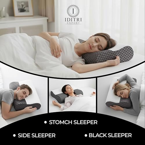 Image of Cervical Neck Pillow, Memory Foam Contour Pillow for Sleeping, Orthopedic Support for Side and Back Sleepers, Slow Rebound, Washable Cover, Black, 48 x 30 cm, Home Use Plus