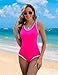 Edelqual One Piece Swimsuit Women Tummy Control Athletic Modest Full Coverage Bathing Swim Suits Color Block Swimwear Vacation Outfits Summer Fashion Clothes (Hot Pink Solid,XL)