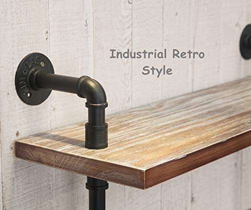 Dofurnilim Industrial Retro Wall Mounted Iron Water Pipe Shelf - Hung Bracket - Diy Storage Shelving Bookshelf - Wood Shelf (Floating Shelves-24“W) #TOP3