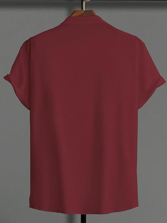 Image of LATEST CHIKAN Men's Casual Mandarian Collar T Shirts Short Sleeve Bubble Textured Short Kurta Fashion Beach Summer Kurta