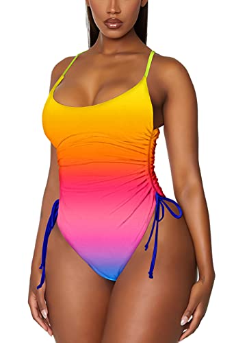 Image of Viottiset Women's Ruched High Cut One Piece Swimsuit Tummy Control Bathing Suit Monokini