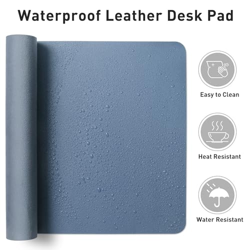 Image of Aothia Leather Desk Pad Protector, Office Mat, Large Mouse Pad, Non-Slip PU Leather Blotter, Laptop Pad, Waterproof Writing Pad for Office and Home (Denim Blue, 31.5 inch x 15.7 inch)