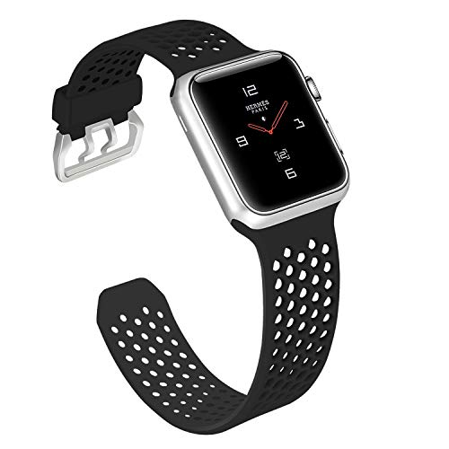 UMAXGET Compatible with Apple Watch Band Series 3 38mm 40mm 42mm 44mm, Soft Silicone Breathable Replacement Sport Band Compatible with iWatch SE Series 3/2/1/5/4 for Men Women (All Black)