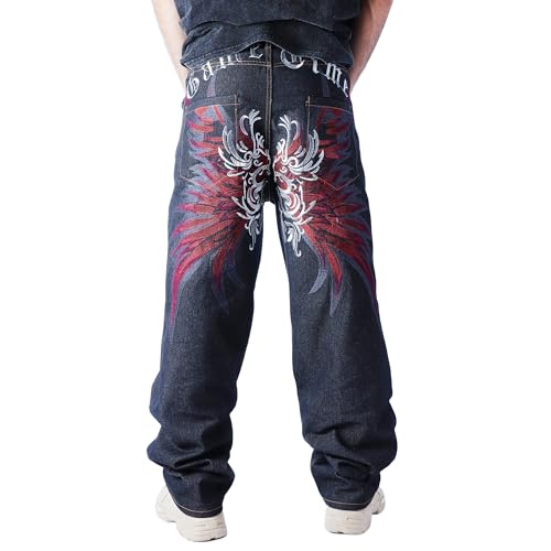 Baggy Skater Jeans Y2k Embroidered Denim Pants Hip Hop Grunge Trousers Loose Relaxed Fit Graphic Mens Pants