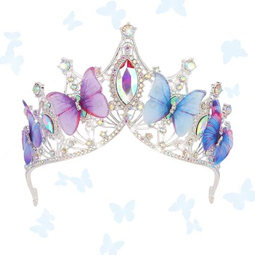CIEHER Butterfly Queen Crown Fairy Crowns for Women Girls Crystal Tiara Dazzling Tiaras for Costume Cosplay Butterfly Gifts