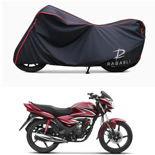 Image of Waterproof Bike Body Cover Compatible for | Honda Shine Drum | Taffeta Fabric, Red Piping Design, Bottom Elastic Fit | Dustproof, Sun UV & Rain Protection for All Bikes