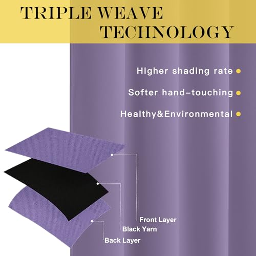 NICETOWN Blackout Room Darkening Window Curtain - Thermal Insulated Solid Grommet Blackout Patio Door Curtain/Drape for Living Room (Lilac Purple, 1 Panel, 52 by 95-inch)