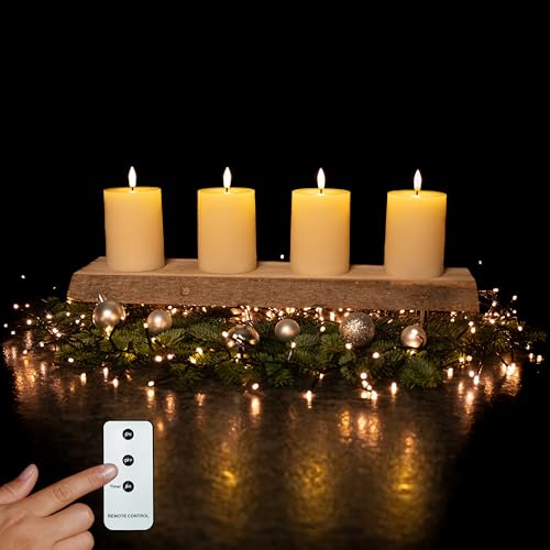 INSPINOVIA LED Echtwachs Kerzen 4er Set mit Fernbedienung & Timer |...