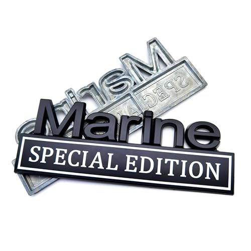 Image of Marine Edition 3D Metal Emblem Car Decals, Special Edition Badge Letters, 2 Pieces (Black /White, Marine)