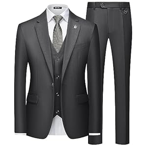 MAGE MALE Mens Suits Slim Fit 3 Piece Tuxedo Suit One Button Solid Prom Wedding Party Blazer Vest Pants Set with Tie