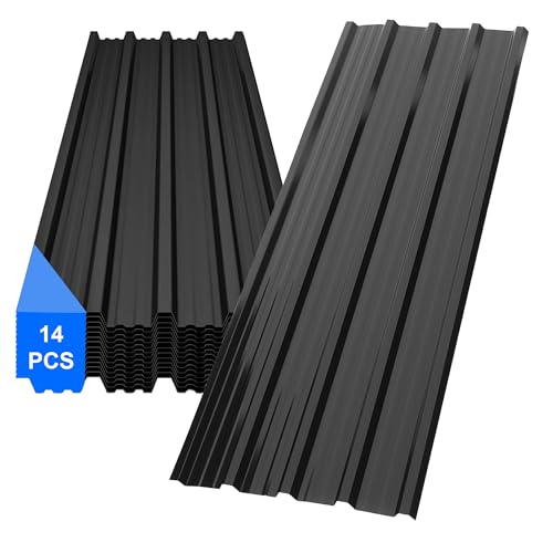 NICEWEEK 14er Set Trapezblech 110x46cm, 7m² verzinkt Profilblech Dachblech, Wellblech Platten für Dach, für den Bau von Garagen, Carport, Gewächshä, Vordach, Rostresistent, Wasserdicht (Schwarz)