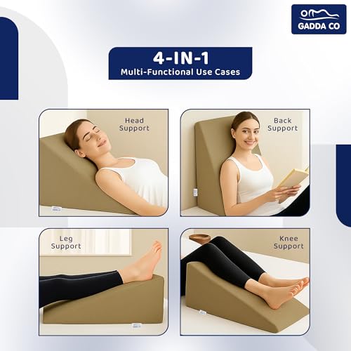 Image of GADDA CO Wedge Cushion | 2 Years Warranty |Orthopedic Wedge Pillow for Sleeping, Acid Reflux & GERD Relief |Memory Foam Leg Elevator Cushion for Pregnancy, Back Support | Beige, 18L x 17.5W x 10H Inch