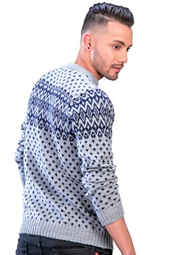 Nordic Gray and Blue Crewneck Soft Alpaca Sweater for Men Baldur3