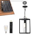 Beionxii Solar Outdoor Pendant Lights, Modern Hanging Light for Patio, Automatic Dusk to Dawn Outdoor Pendant Lights with Remote Control, for Porch, Yard, Patio (Bulbs Included), BXA291-SH