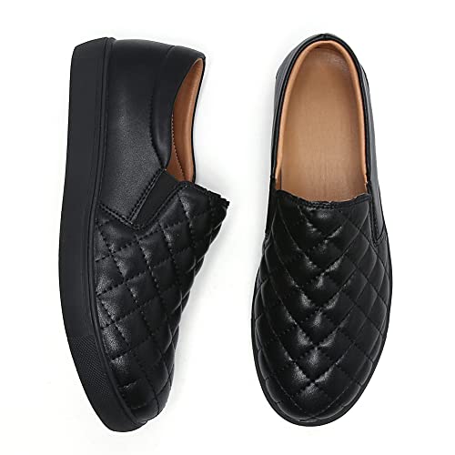 Image of VOCNTVY Loafers for Women Quilted Slip On Shoes Casual Fashion Sneakers | Non-Slip TPR Sole, Faux Leather Upper, Memory Foam Insole, Blister-Free Heel, All Day Walking Comfort for Daily Work Wear