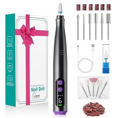 Torno para Uñas Profesional 12 en 1 Lima Eléctrica Uñas Inalámbrica con Pantalla LCD, 20000 RPM con 9 Velocidades, Recargable USB-C, Set Pulidor Uñas Portátil para Uñas de Gel, Acrílicas y Cutículas