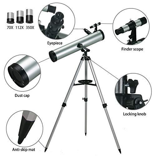 ToyerBee Telescope 76mm Aperture 700MM, with 3 Eyepieces H20mm H12.5mm H4mm&Tripod&Finder Scope&Moon Mirror, 70X-350X Magnification- Reflector Telescope for Kids& Students&Adults&Astronomy Beginners - Thumbnail 2