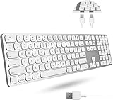 Macally Mac Keyboard Full-Size & Number Keypad (Metal Frame) 2 USB Ports Hub & Wired USB Cable - Apple Computer Keyboards for Mac, Pro, MacBook, Pro, Air Laptops (Silver Aluminum) MLUXKEYA