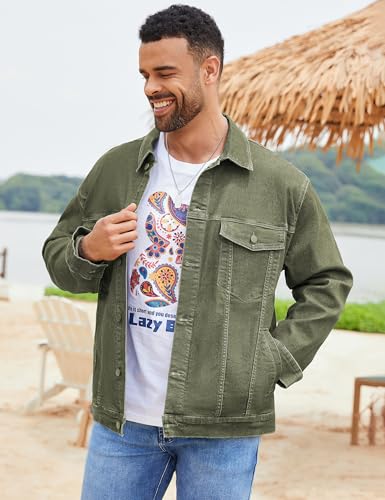 Image of Bindefon Denim Jackets for Men Trucker Jean Jacket Unlined Coats Spring Fall Outfits