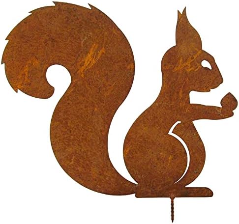 ALEMIN Sitzendes Eichhörnchen Rost Deko, Gartendeko Rost Eichhörnchen Baumstecker Gartenstecker Edelrost Eichhörnchen mit Schraube