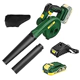 TECCPO Cordless Blower/Sweeper, 20V 2.0Ah Lithium Battery, Fast Charger, 145MPH, 18000RPM, Dust Bag,...