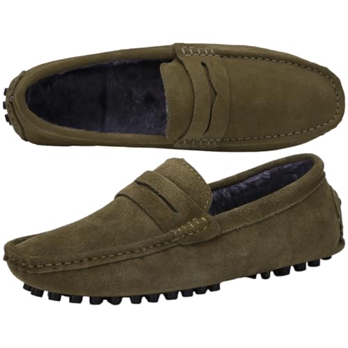 Image of ANUFER Men's Suede Leather Penny Loafers Comfort Driving Shoes Moccasin Slippers