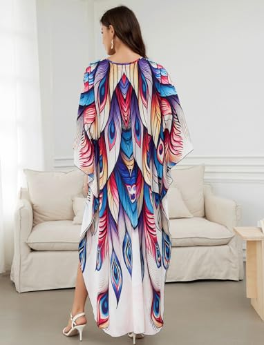Image of KECVOT Kaftan Dresses for Women Plus Size Batwing Sleeve Caftans Long Bathing Suit Cover Up Maxi Beach Dress Loungewear