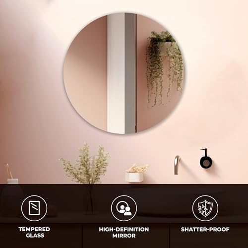 Image of Round Frameless Wall Mirror - Modern Decorative Mirror for Bathroom, Bedroom & Living Room. (24x24)