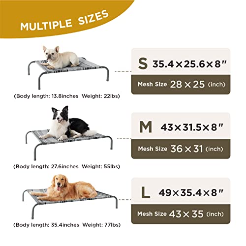 Lesure Raised Dog Cot Beds For Medium Dogs - Medium Outdoor Elevated Dog Bed - Striped Indoor & Outside Pet Bed With Skid-Resistant Feet & Breathable Textilene Mesh, Fits Up To 95Lbs, Grey #TOP5