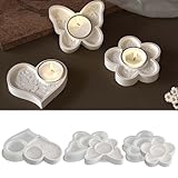 3 Stück Silikonformen Gießformen Kerzenhalter FORMVERSITY, Gießformen Silikon Herz Schmetterlings Epoxidformen Blumen Kerzenhalter Silikonform, 3d Kerzen Gießen Formen Kerzenformen Zum Gießen Herz