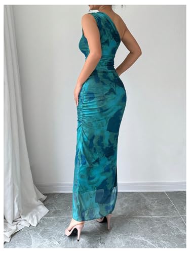 Milumia Women's Printed One Shoulder Bodycon Maxi Dresses Slit Cocktail Party Long Dresses2