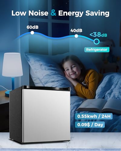 Image of Feelfunn Mini Fridge with Freezer - 1.7 Cu.Ft Single Door Mini Refrigerator with Adjustable Thermostat, Energy Saving, Low Noise, Small Fridge for Bedroom, Office, Dorm, Apartment, Classroom - Silver