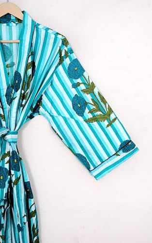 Image of Pure 100% Cotton Robe For Womens Bathrobe Dressing Gown Long sleepwear Free Size Kimono