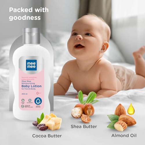 Image of Mee Mee Moisturizing Baby Lotion for Face & Body, Shea, Cocoa Butter & Almond Oil, 24 Hrs Moisturization (400ML)