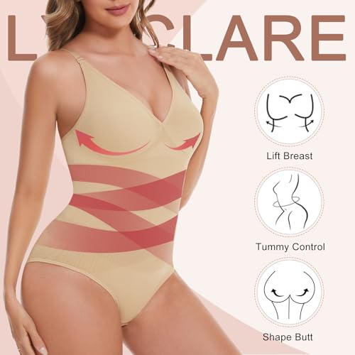 Shapewear Bodysuits for Women Tummy Control Body Shaper V Neck Waist Slimming Seamless Body Suits2