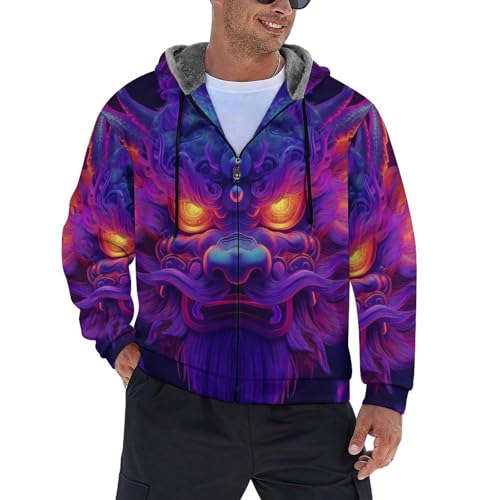 Sweat à capuche zippé pour homme avec motif dragon violet en polaire chaude