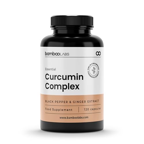 Bamboo Labs   Curcuma con Jengibre y Pimienta Negra 5000mg por Cápsula, Fórmula Avanzada con Curcuminoides, Polvo de Turmeric Original de la India, Certificación Ecológica, 120 Capsulas