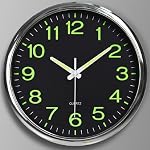 12 Inches Night Light Wall Clocks -with Silent Non-Ticking Glowing Function - Big Solid Numbers Easy to Read Both Day and Night (Silver/Black)