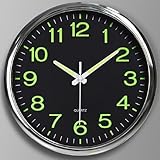 BERGUF 12 Inch Night Light Wall Clock, Silent Non-Ticking Quartz Wall Clocks, Large Luminous Function Numbers and Hands, Easy to Read Both Day and Night