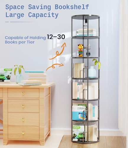Amzeth 6 Tier Rotating Bookshelf Tower Round Black の商品画像 7