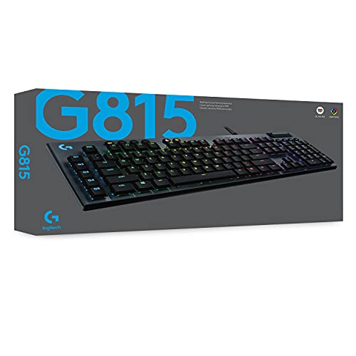 Logitech G Teclado Mecânico Gamer G815 com RGB LIGHTSYNC, Teclas Programáveis, USB Passthrough, Controles de Mídia Dedicados, Design Ultrafino e Exclusivo Switch de Perfil Baixo GL... glide