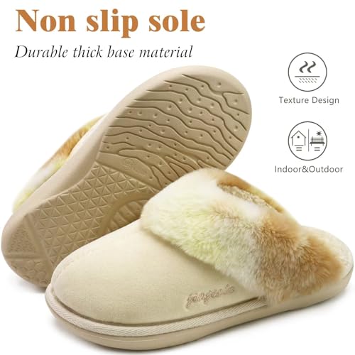 Image of jiajiale Women's Arch Support Memory Foam Slippers Orthotic Plantar Fasciitis Slip On Suede Ladies Scuff Slipper Cozy Fuzzy Shearling Winter House Shoes Indoor Outdoor Beige Size 9