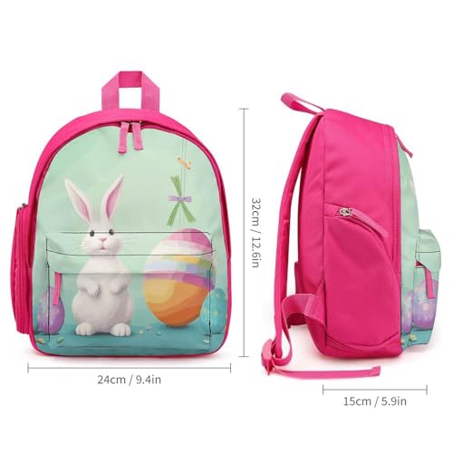 Happy Easter Egg Rabbit Backpack Small Book Bag with Side Pocket, Lightweight Durable Backpack, Travel Rucksack, Pink-style2