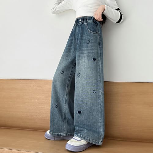 Girls Jeans Baggy Star Heart Wide Leg Denim Pants Cute Elastic Waist Vintage Trousers Trendy Breathable Y2k Streetwear2