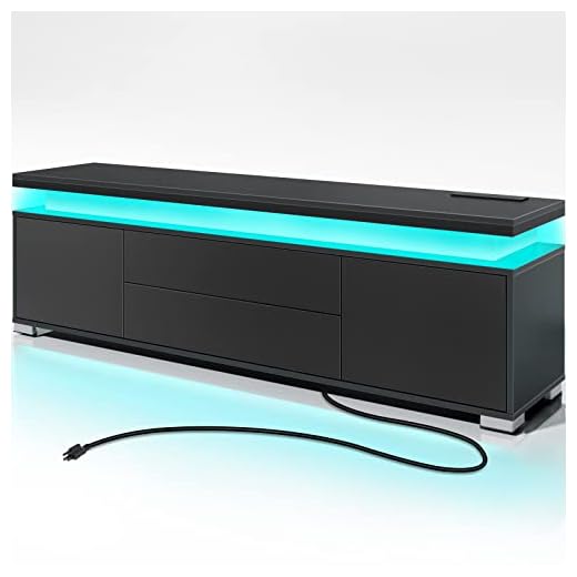 Rolanstar TV Stand with Power Outlet & LED Lights, Modern Entertainment Center for 32/43/50/55/65 Inchs TVs, TV Table, Universal Gaming LED TV Media Stand with Large Storage Cabinet, Black