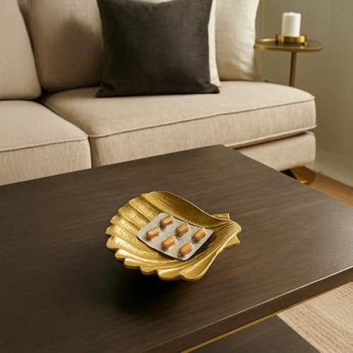 Image of MARKET 99 Golden Ribbed Aluminium Decorative Platter | Glossy Designer Tray for Table, Dining, Center & Coffee Table Decor | Elegant Festive, Diwali, Housewarming & Gifting Display